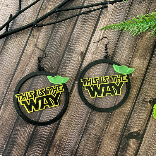 This is the Way 3D Printed Hoop Earrings - Mandalorian Inspired earrings - Green Baby Star Wars earrings