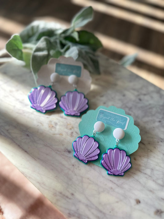 Mermaid Shell Earrings, Seashell Earrings, 3D Printed Sea Shell earrings, Ariel Inspired Earrings, 3D printed mermaid earrings