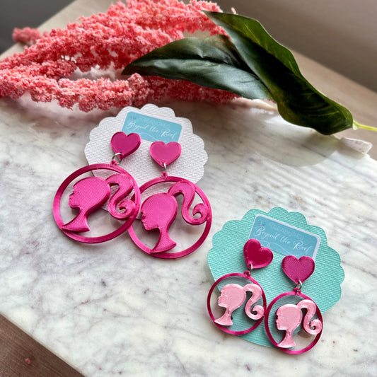 Doll inspired earrings - Hot Pink Doll earrings - Doll silhouette - Hot pink earrings - Pastel Pink earrings