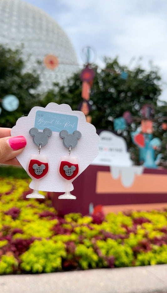 Food and Wine Festival earrings - Epcot Food and Wine Epcot Earrings 3D printed Epcot inspired earrings - Wine earrings Mickey Wine glass
