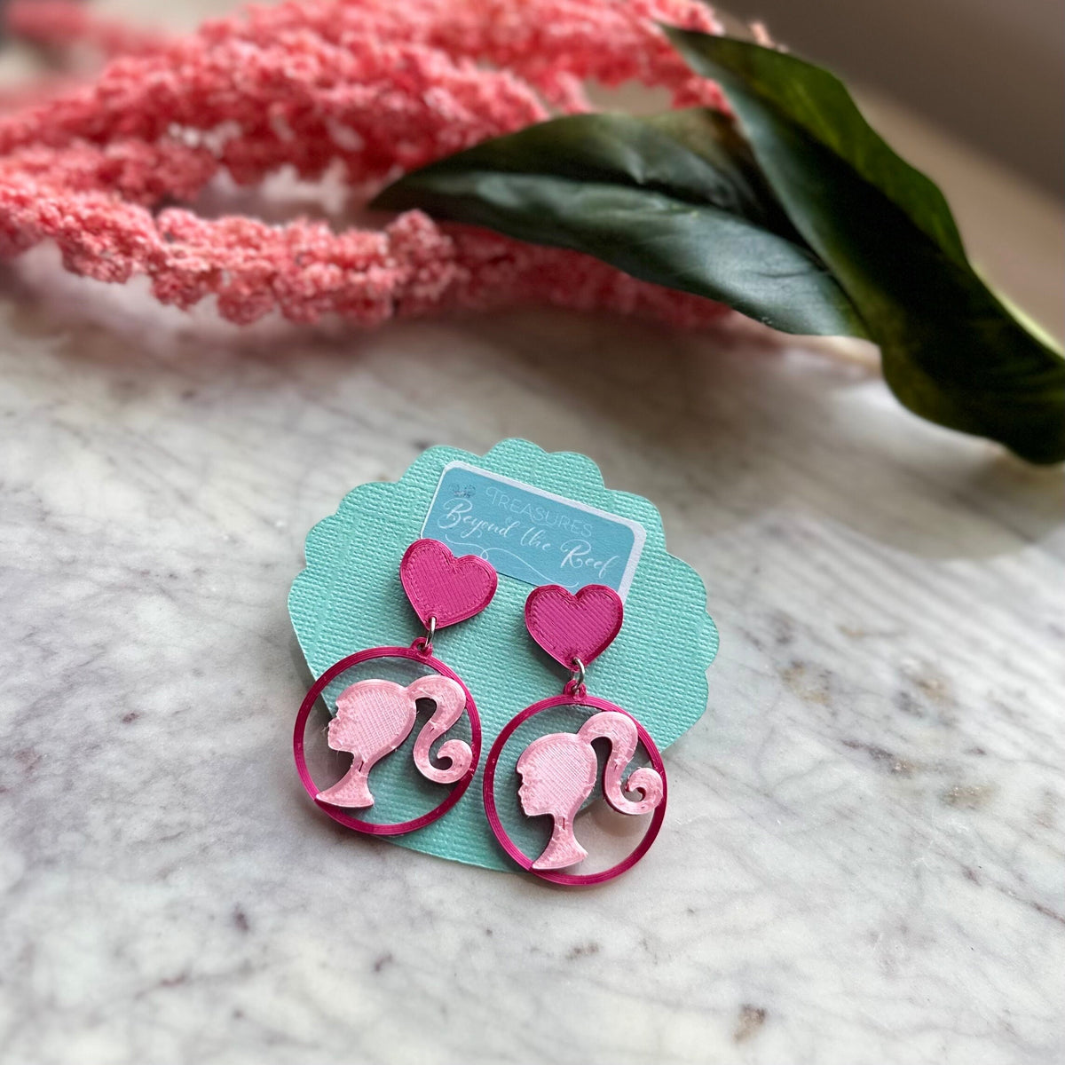 Doll inspired earrings - Hot Pink Doll earrings - Doll silhouette - Hot pink earrings - Pastel Pink earrings