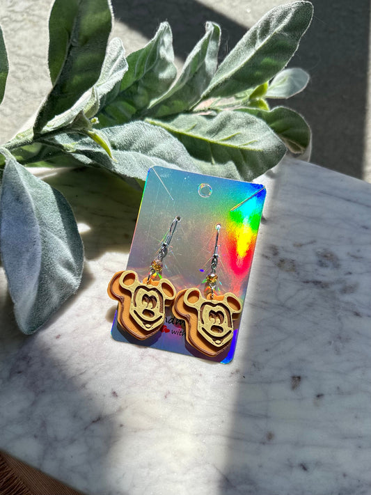 Mouse Waffle Earrings - Mouse 3d printed earrings - Foodie - Park food earrings