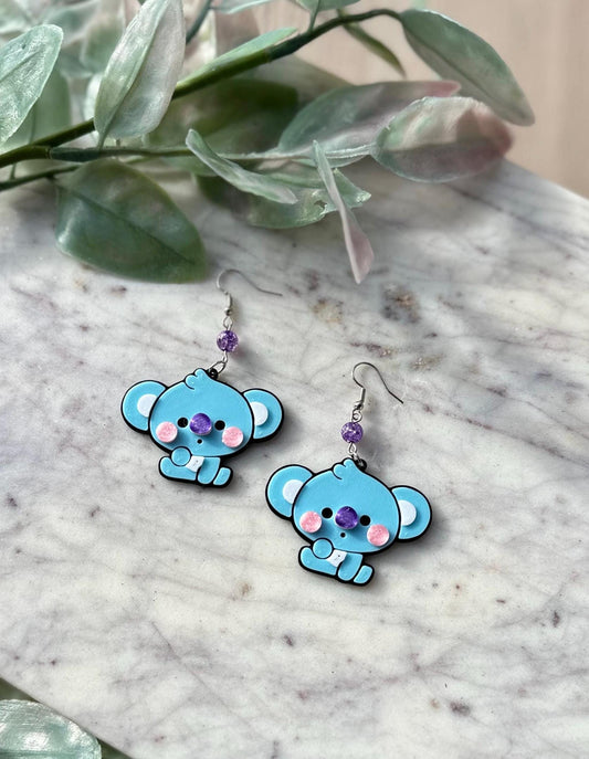 BTS 3D printed inspired earrings - BT21 earrings - Chimmy, Tata, Cooky, Shooky, Koya - Bunny, Heart, Dog BTS characters Koala Army BTS