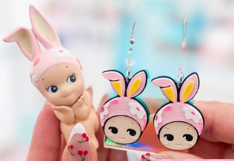 Sonny Angel Inspired Earrings: 3D Printed Kawaii Bunny, Deer, Strawberry