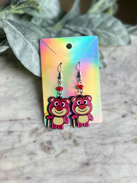 Lotso Bear Earrings: Pixar Toy Story, Strawberry Teddy Bear