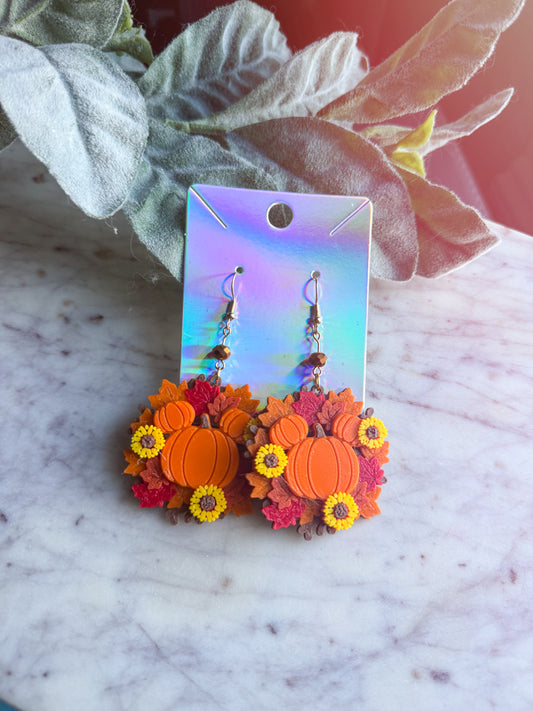 Fall Pumpkin Wreath Earrings