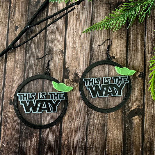 This is the Way 3D Printed Hoop Earrings - Mandalorian Inspired earrings - Green Baby Star Wars earrings