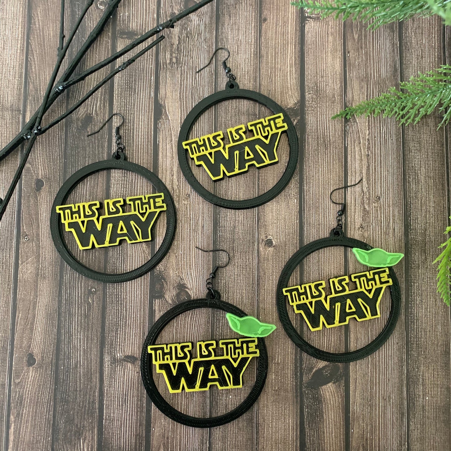 This is the Way 3D Printed Hoop Earrings - Mandalorian Inspired earrings - Green Baby Star Wars earrings