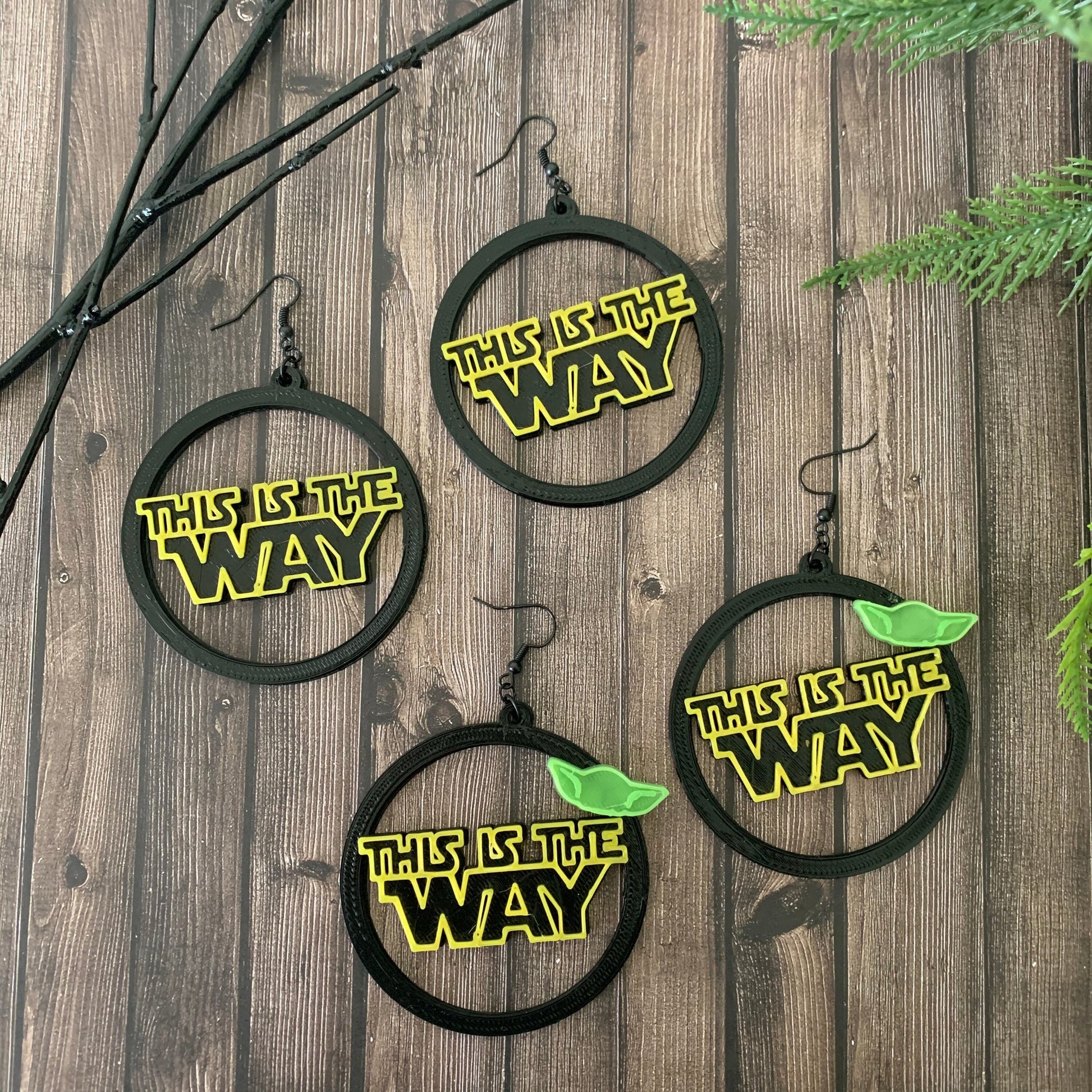 This is the Way 3D Printed Hoop Earrings - Mandalorian Inspired earrings - Green Baby Star Wars earrings
