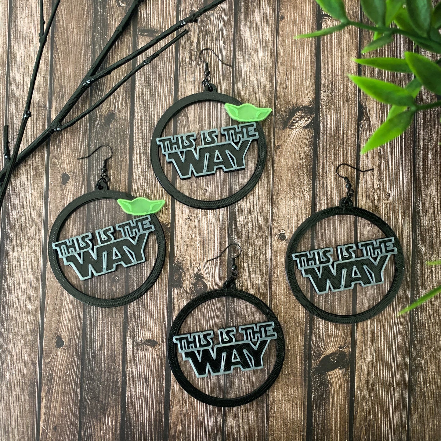 This is the Way 3D Printed Hoop Earrings - Mandalorian Inspired earrings - Green Baby Star Wars earrings