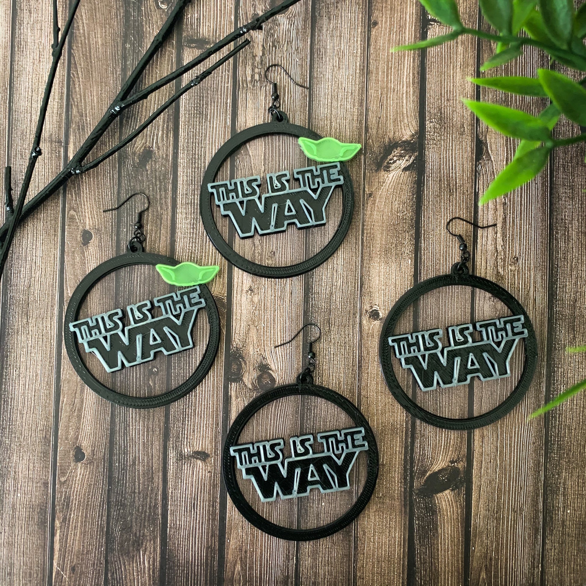 This is the Way 3D Printed Hoop Earrings - Mandalorian Inspired earrings - Green Baby Star Wars earrings