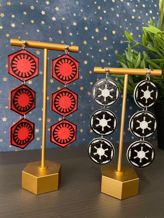 Galactic Empire First Order 3D Earrings - Star Wars Inspired First Order Symbol Earrings - Galactic Empire Earrings - 3D Printed earrings