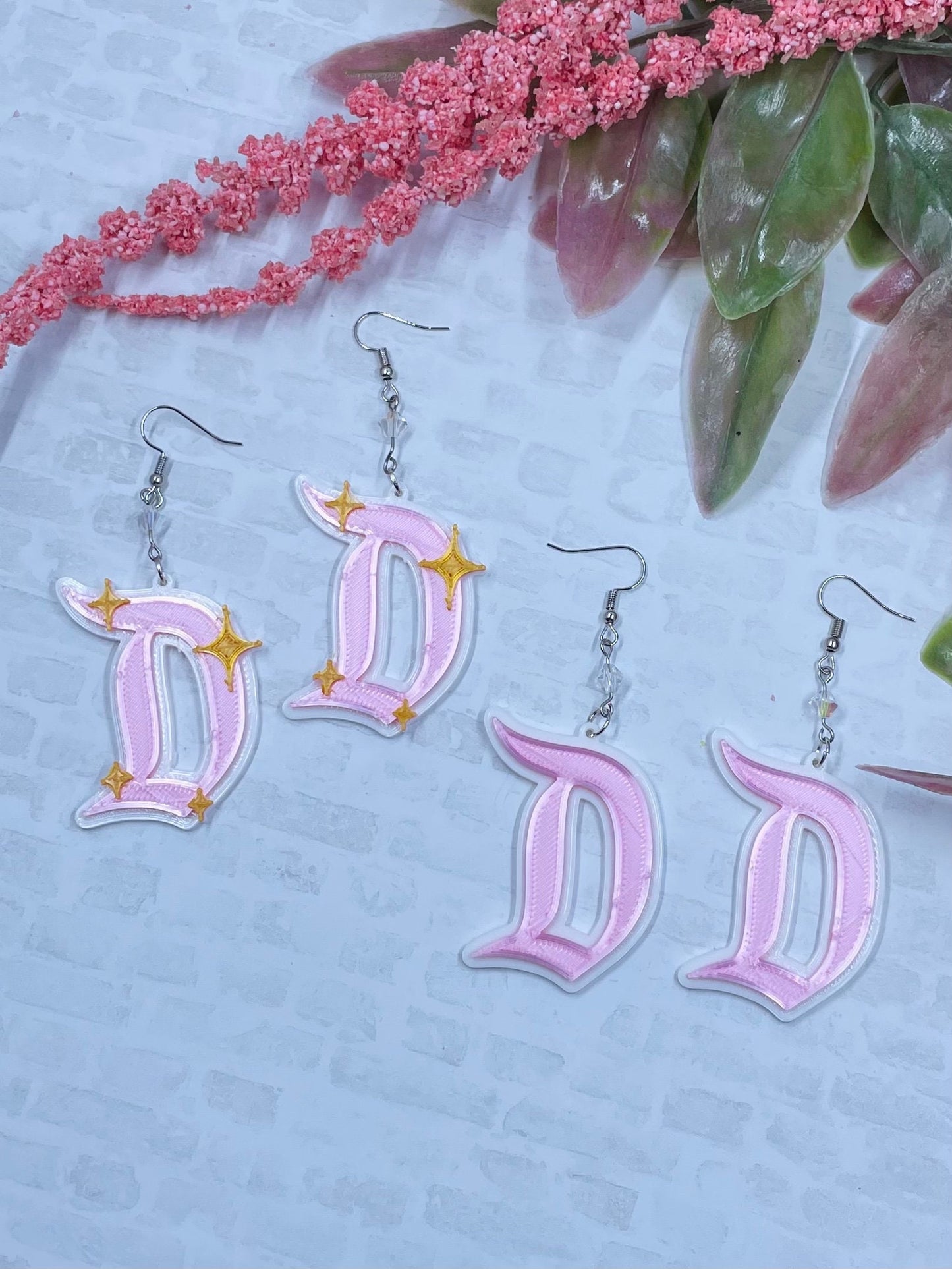 Disneyland D Earrings - Dapper D - 3D Printed Disneyland D earrings - Make it Pink, Make it Blue