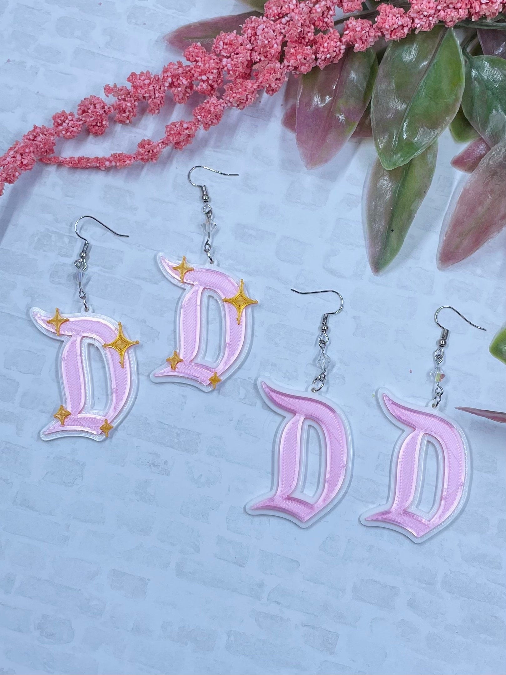 Disneyland D Earrings - Dapper D - 3D Printed Disneyland D earrings - Make it Pink, Make it Blue
