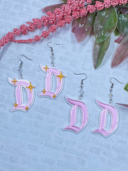 Disneyland D Earrings - Dapper D - 3D Printed Disneyland D earrings - Make it Pink, Make it Blue