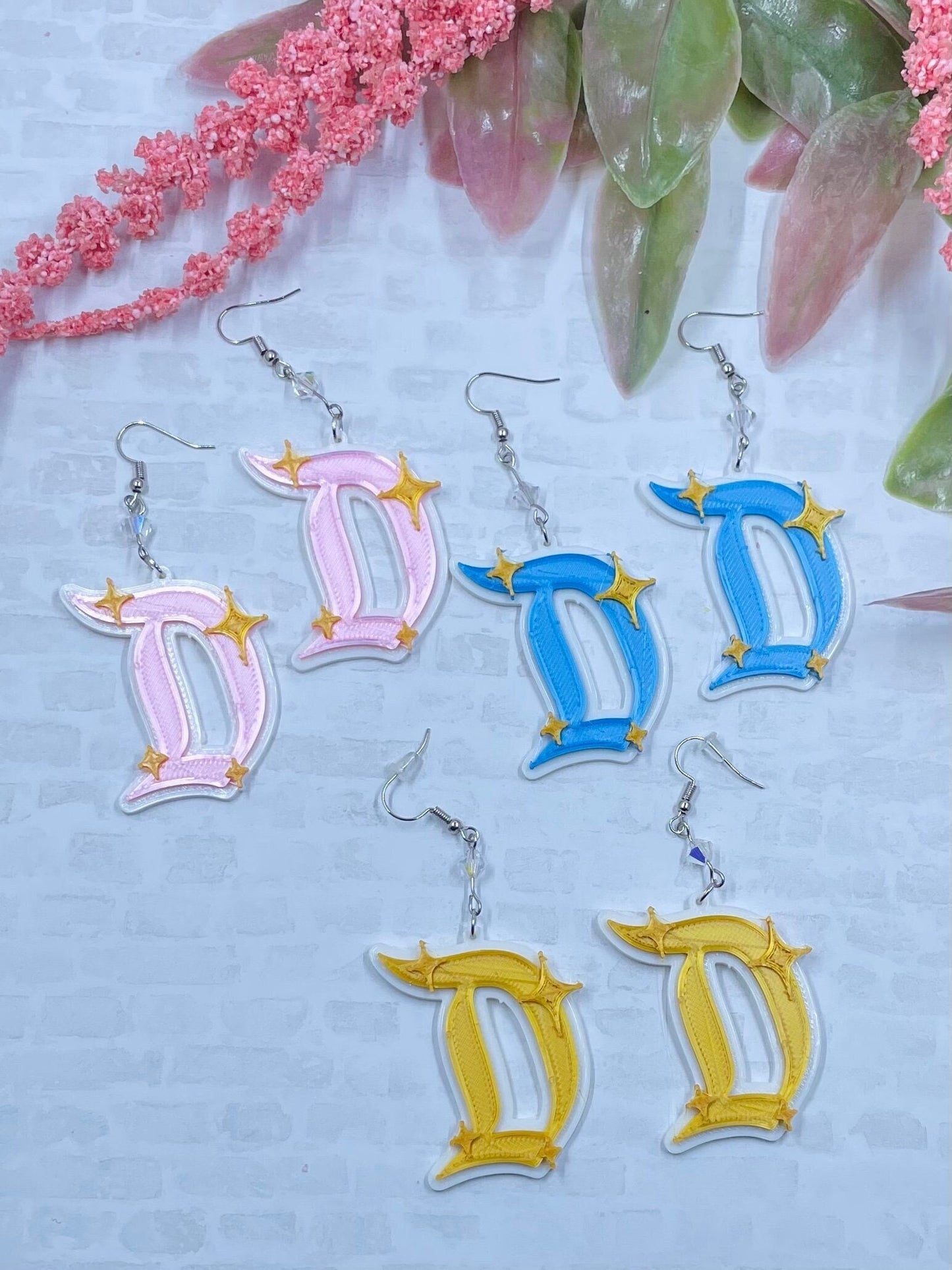 Red/Pink Disneyland D Earrings - Dapper D - 3D Printed Disneyland D earrings