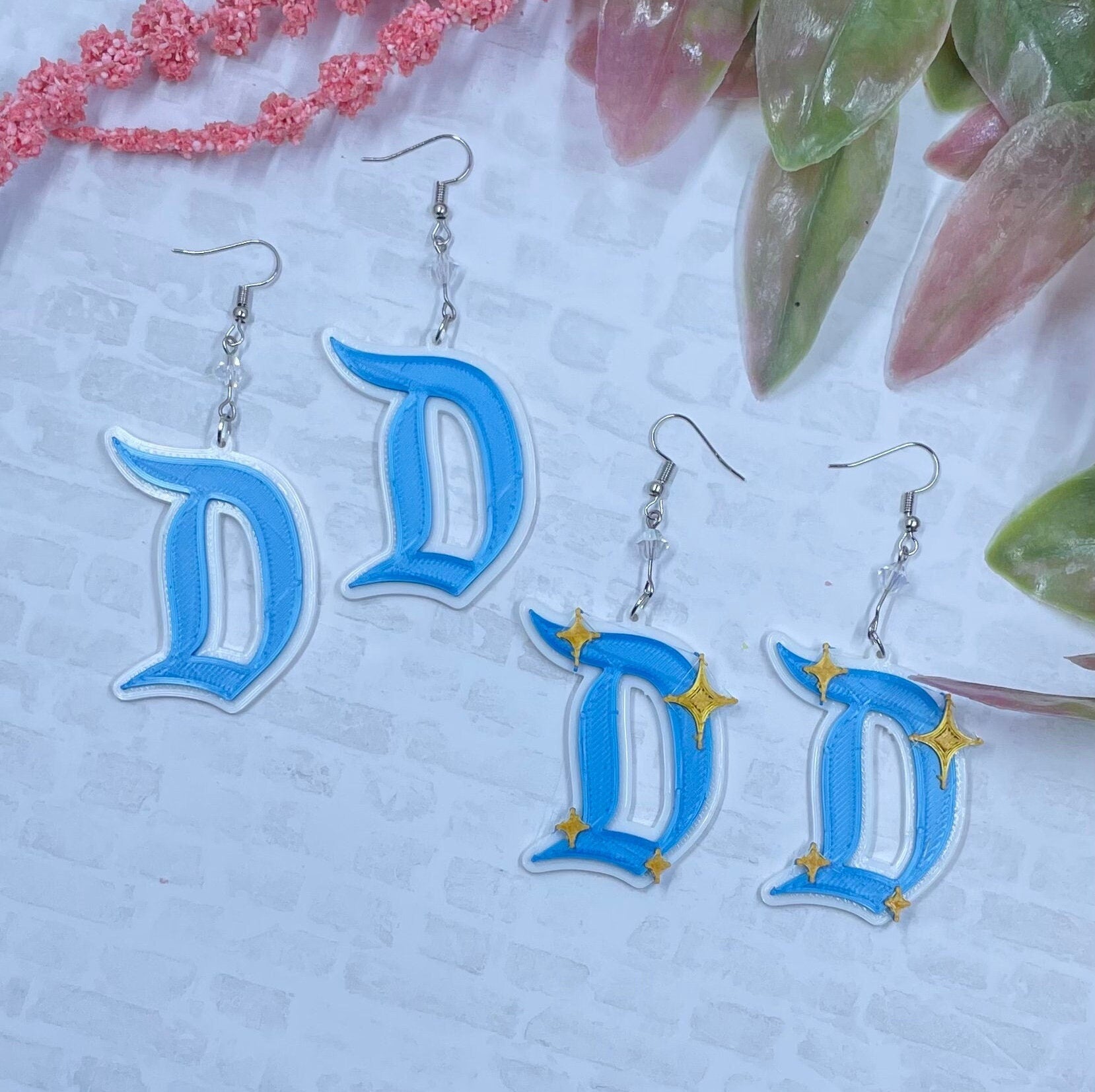 Disneyland D Earrings - Dapper D - 3D Printed Disneyland D earrings - Make it Pink, Make it Blue