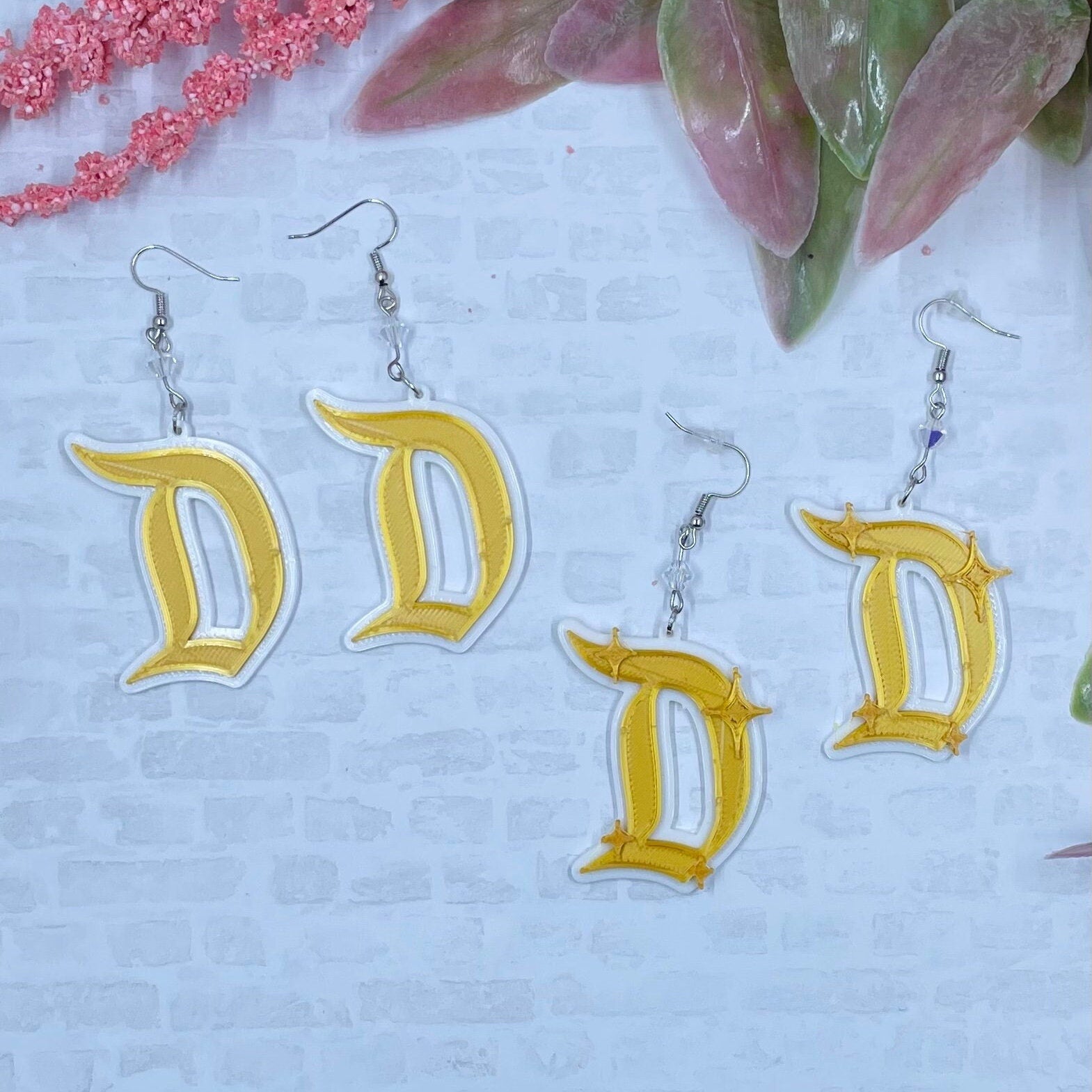 Disneyland D Earrings - Dapper D - 3D Printed Disneyland D earrings - Make it Pink, Make it Blue