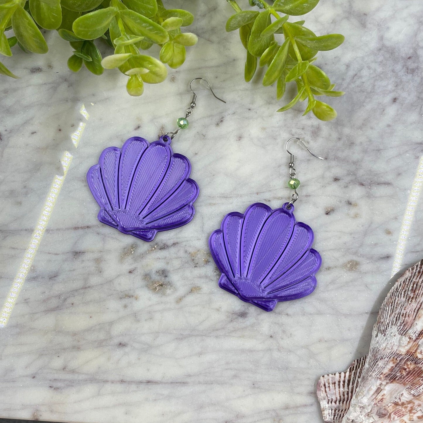 Mermaid Shell Earrings, Seashell Earrings, 3D Printed Sea Shell earrings, Ariel Inspired Earrings, 3D printed mermaid earrings