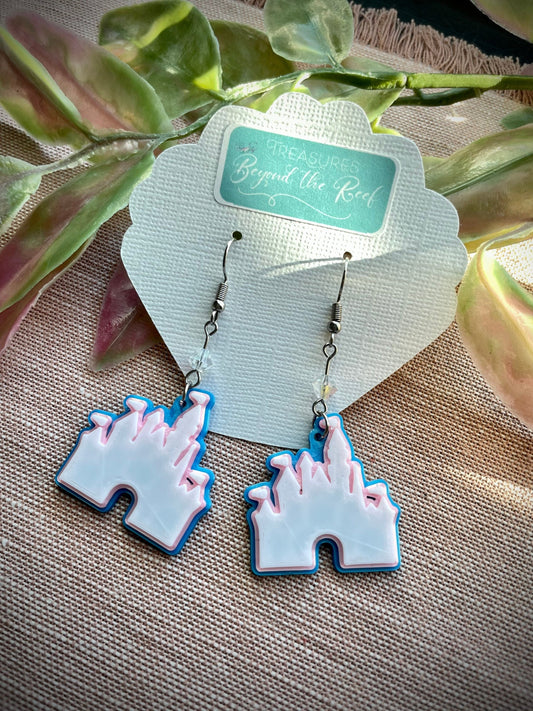 3D Printed Disneyland Castle Earrings - Aurora's Sleeping Beauty's Castle - Disneyland Earrings