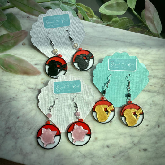 3D Printed Pokémon Earrings / Pikachu Earrings / Jigglypuff Earrings / Poke Ball / Gangar Charmander