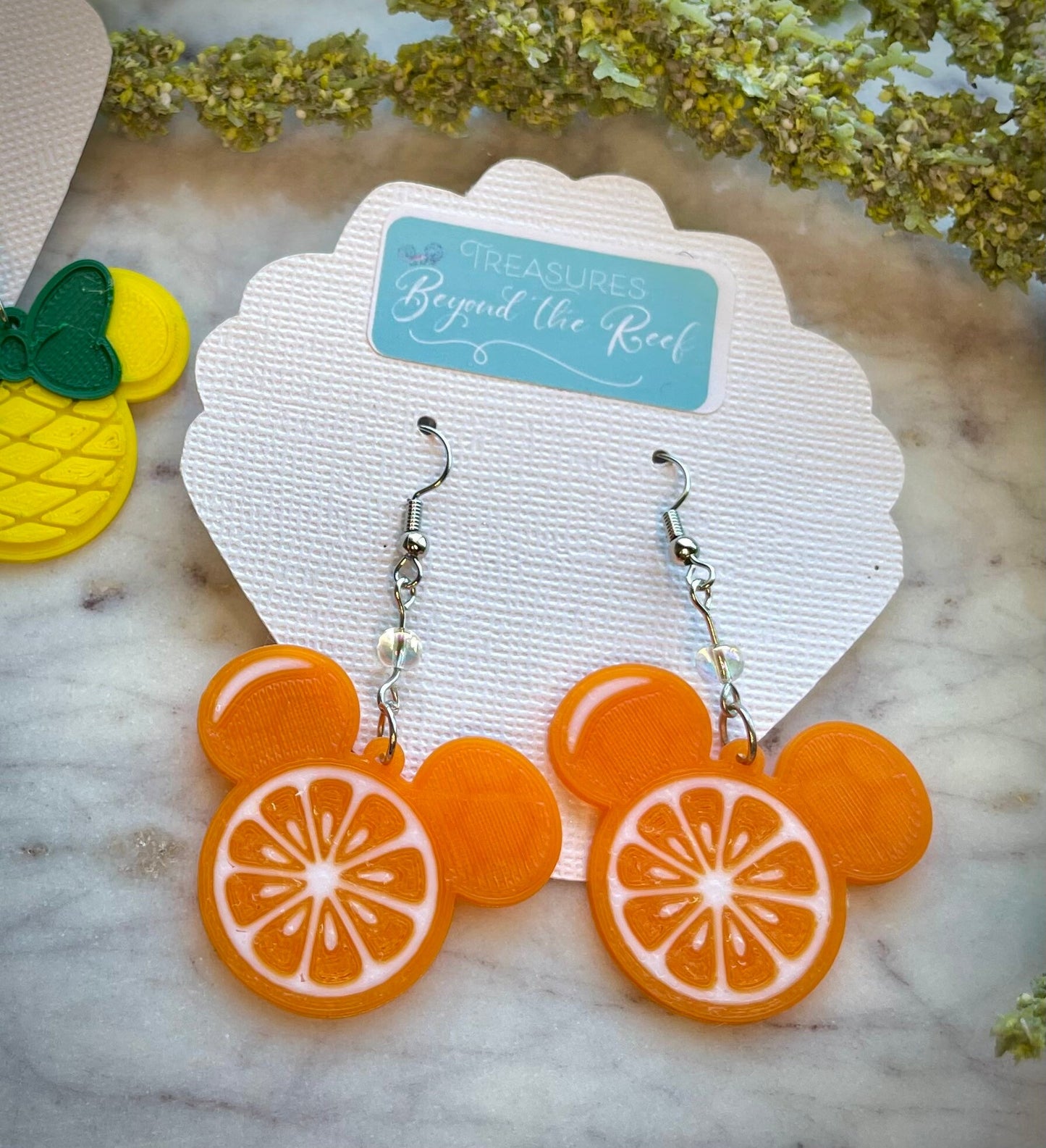 3D printed Minnie Mickey Fruit earrings - Minnie Pineapple earrings Mickey Orange Earrings Disney Summer earrings - Flower & Garden Festival