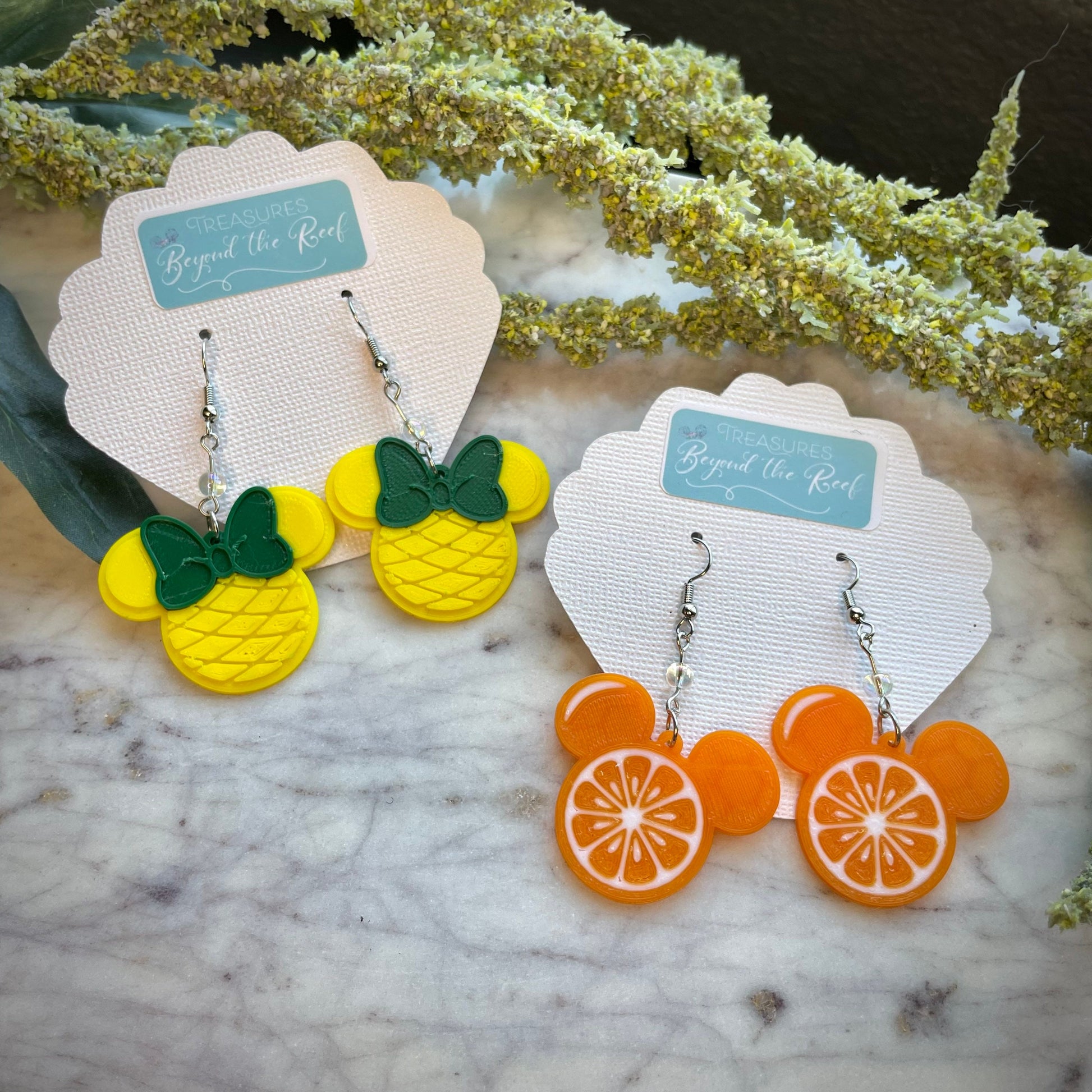 3D printed Minnie Mickey Fruit earrings - Minnie Pineapple earrings Mickey Orange Earrings Disney Summer earrings - Flower & Garden Festival
