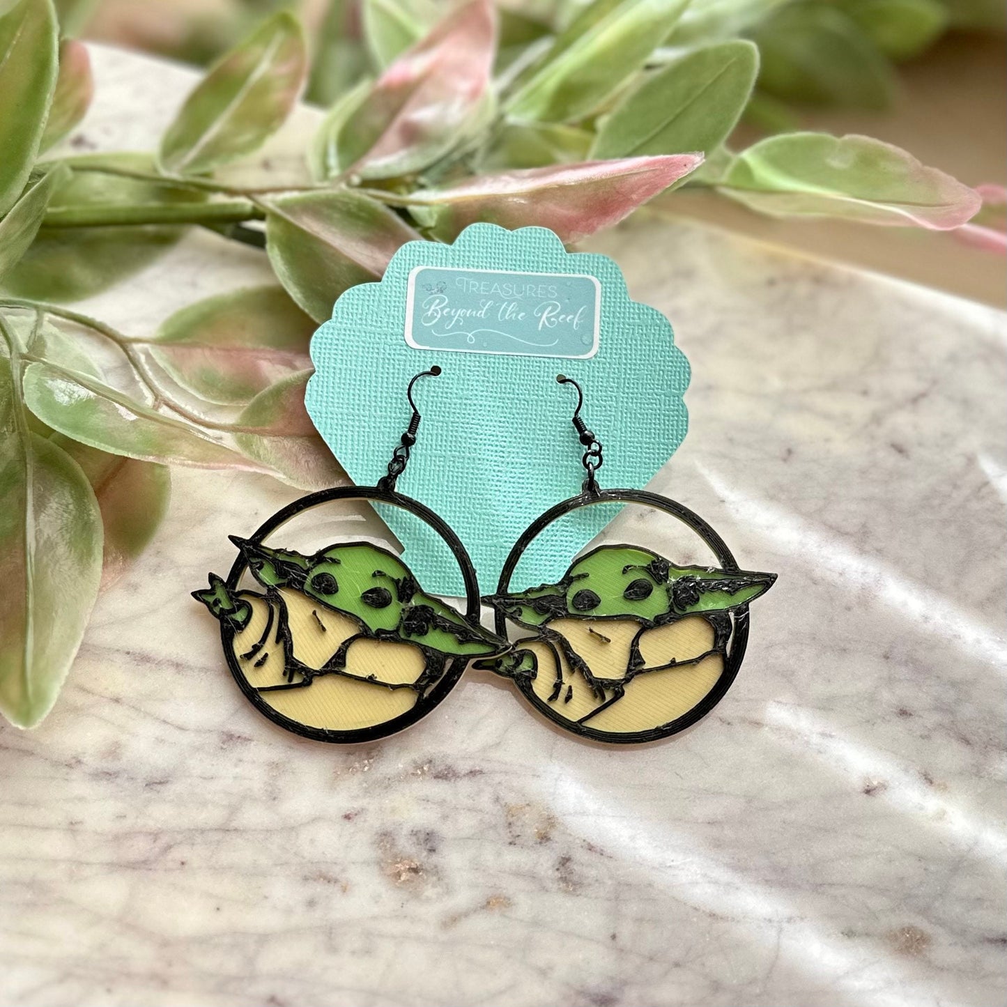 The Baby Inspired Yoda Earrings - Cute Child Space Baby Alien 3D printed Grogu inspired Yoda Inspired Earrings