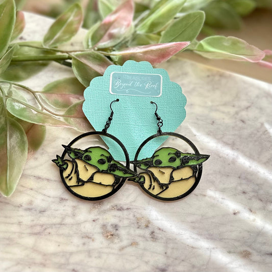 The Baby Inspired Yoda Earrings - Cute Child Space Baby Alien 3D printed Grogu inspired Yoda Inspired Earrings