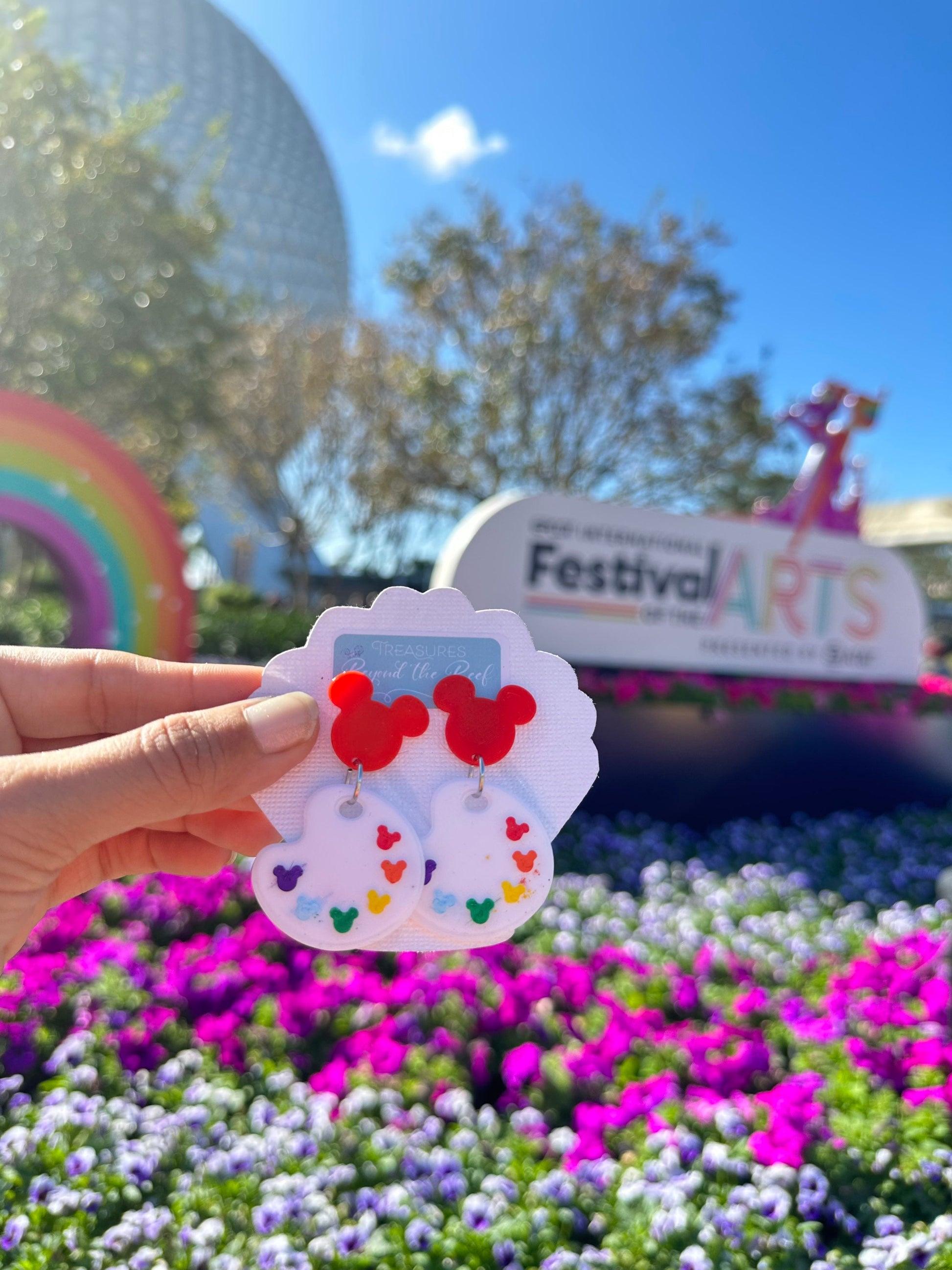Epcot Festival of the Arts earrings - Mouse Paint Splatter earrings - Mickey Shaped Art Palette - Purple Dragon - Figment - Epcot earrings