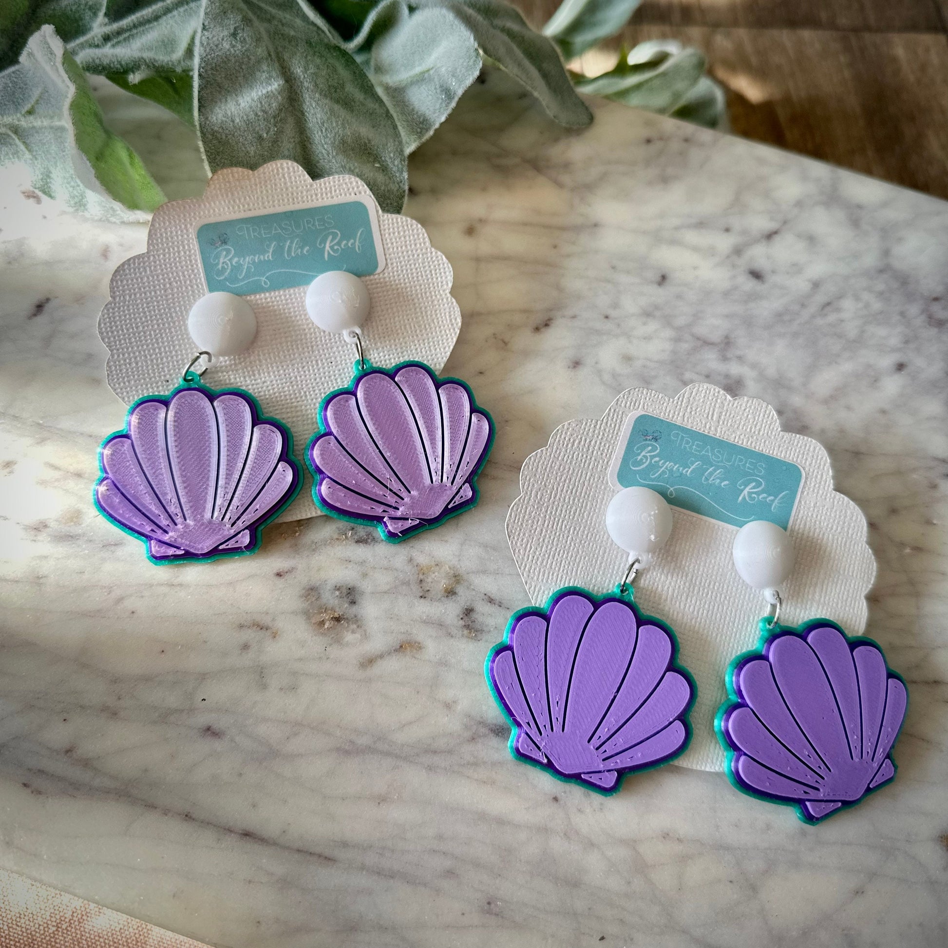 Mermaid Shell Earrings, Seashell Earrings, 3D Printed Sea Shell earrings, Ariel Inspired Earrings, 3D printed mermaid earrings