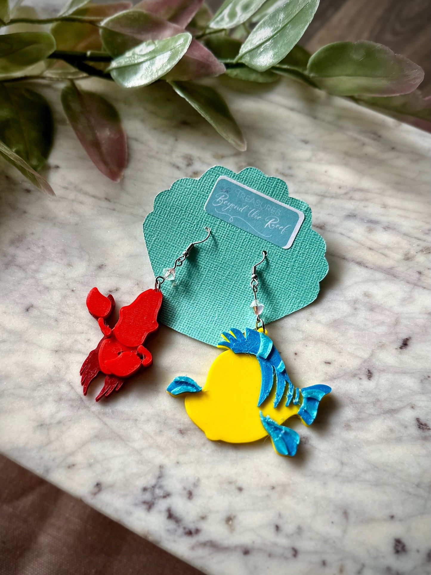 Flounder Earrings - Sebastian Earrings Ariel Inspired Earrings, 3D printed little mermaid earrings