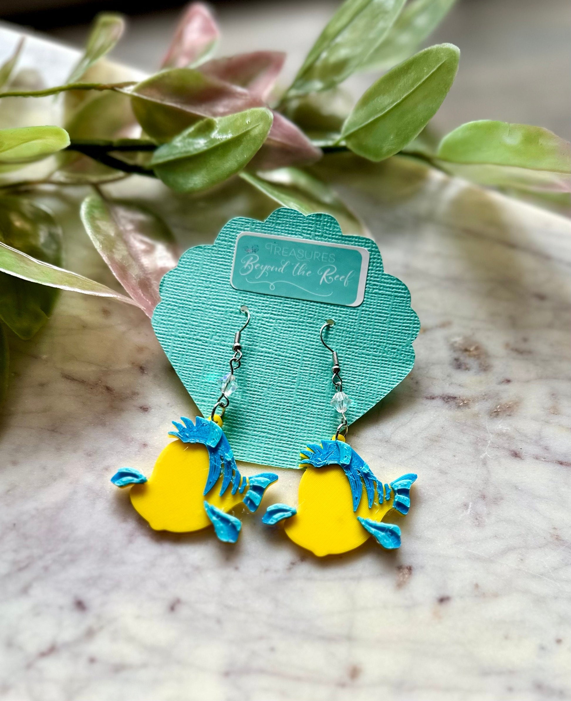 Flounder Earrings - Sebastian Earrings Ariel Inspired Earrings, 3D printed little mermaid earrings