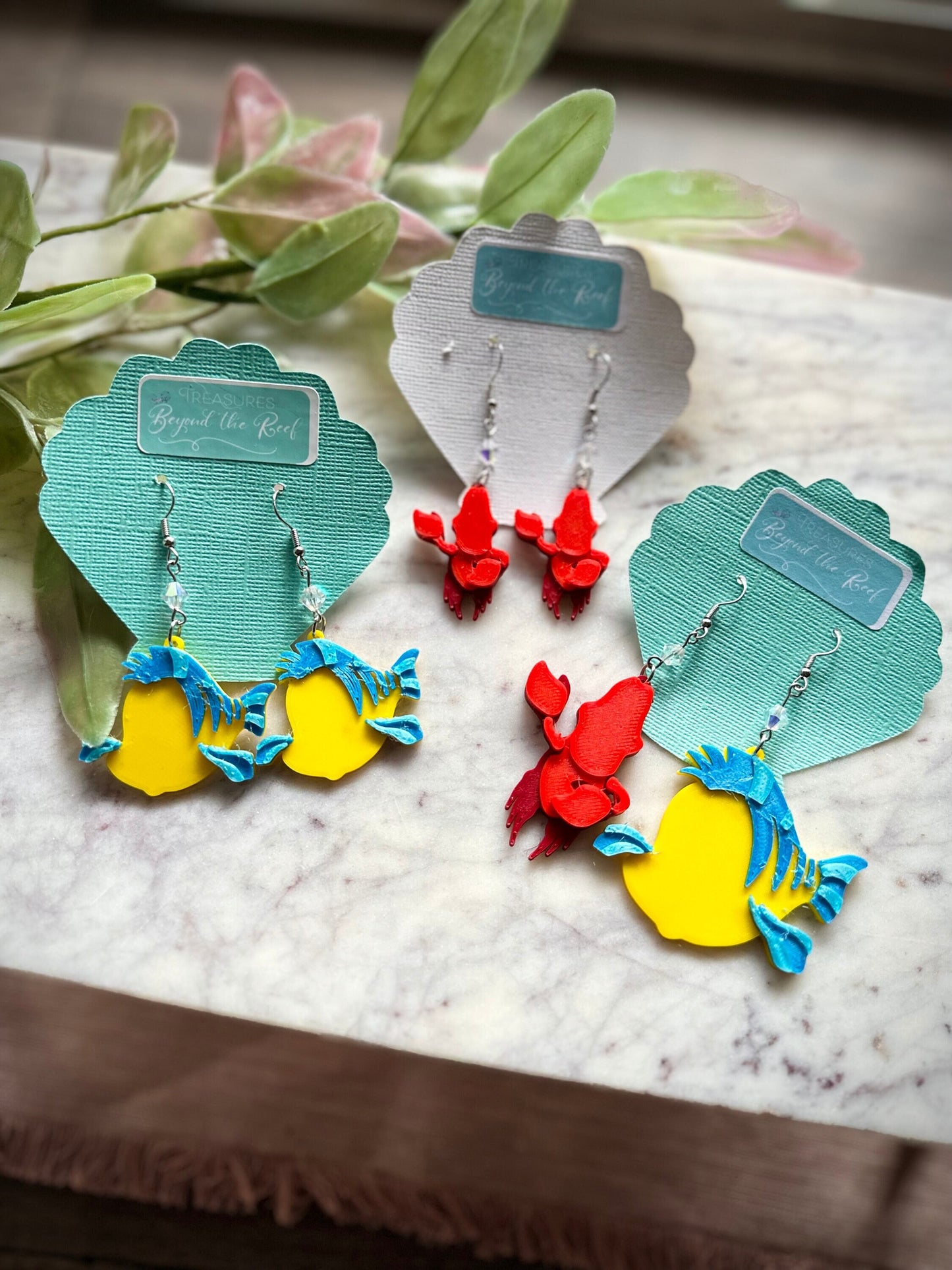 Flounder Earrings - Sebastian Earrings Ariel Inspired Earrings, 3D printed little mermaid earrings