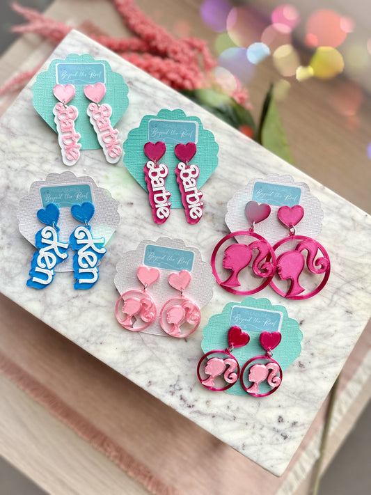 Doll inspired earrings - Hot Pink Doll earrings - Doll silhouette - Hot pink earrings - Pastel Pink earrings