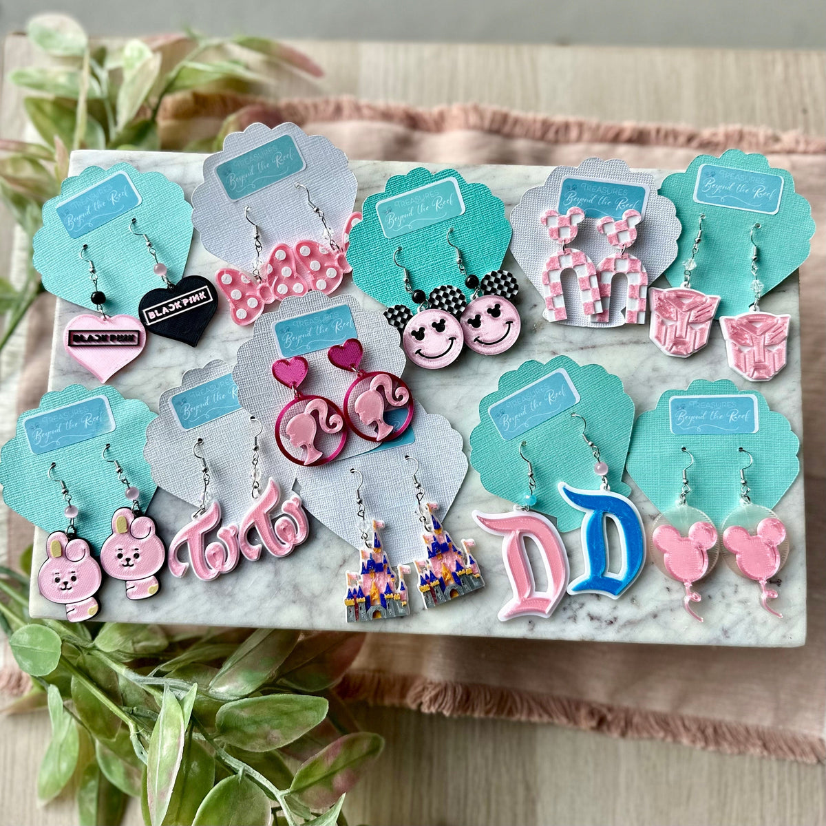 3D Printed Pink Earrings, Disney, Kawaii, Kpop, theme park inspired