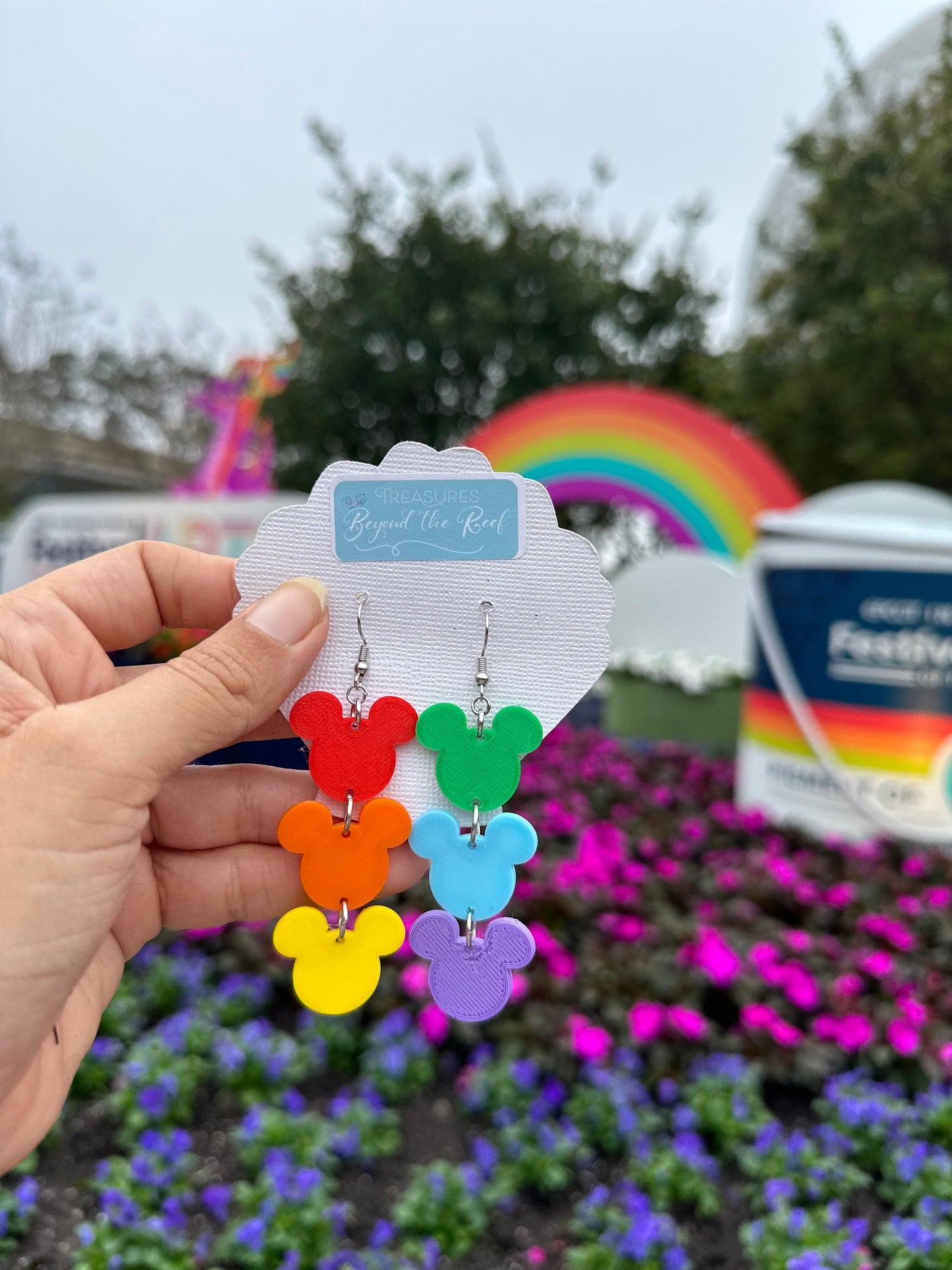 Epcot Festival of the Arts earrings - Mouse Paint Splatter earrings - Mickey Shaped Art Palette - Purple Dragon - Figment - Epcot earrings