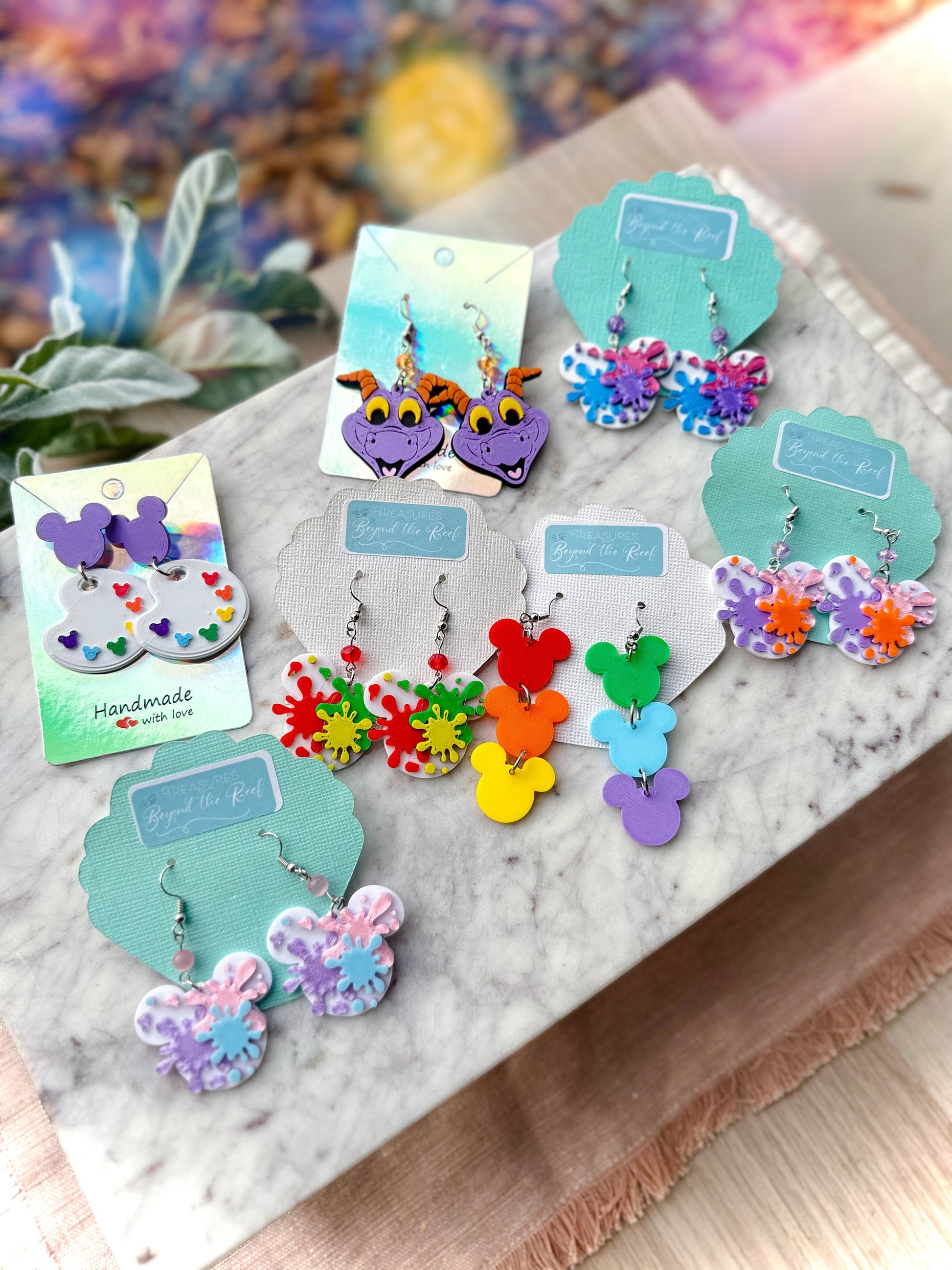 Epcot Festival of the Arts earrings - Mouse Paint Splatter earrings - Mickey Shaped Art Palette - Purple Dragon - Figment - Epcot earrings