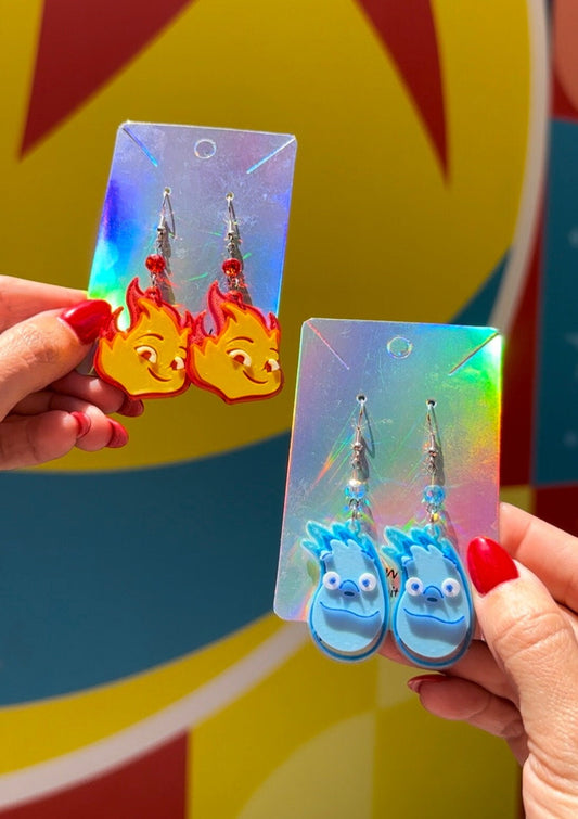 3D Elemental Inspired Earrings - Wade & Ember Earrings - Pixar Fest - Elemental earrings - Fire girl - Water Boy - Wade Ripple Ember Lumen