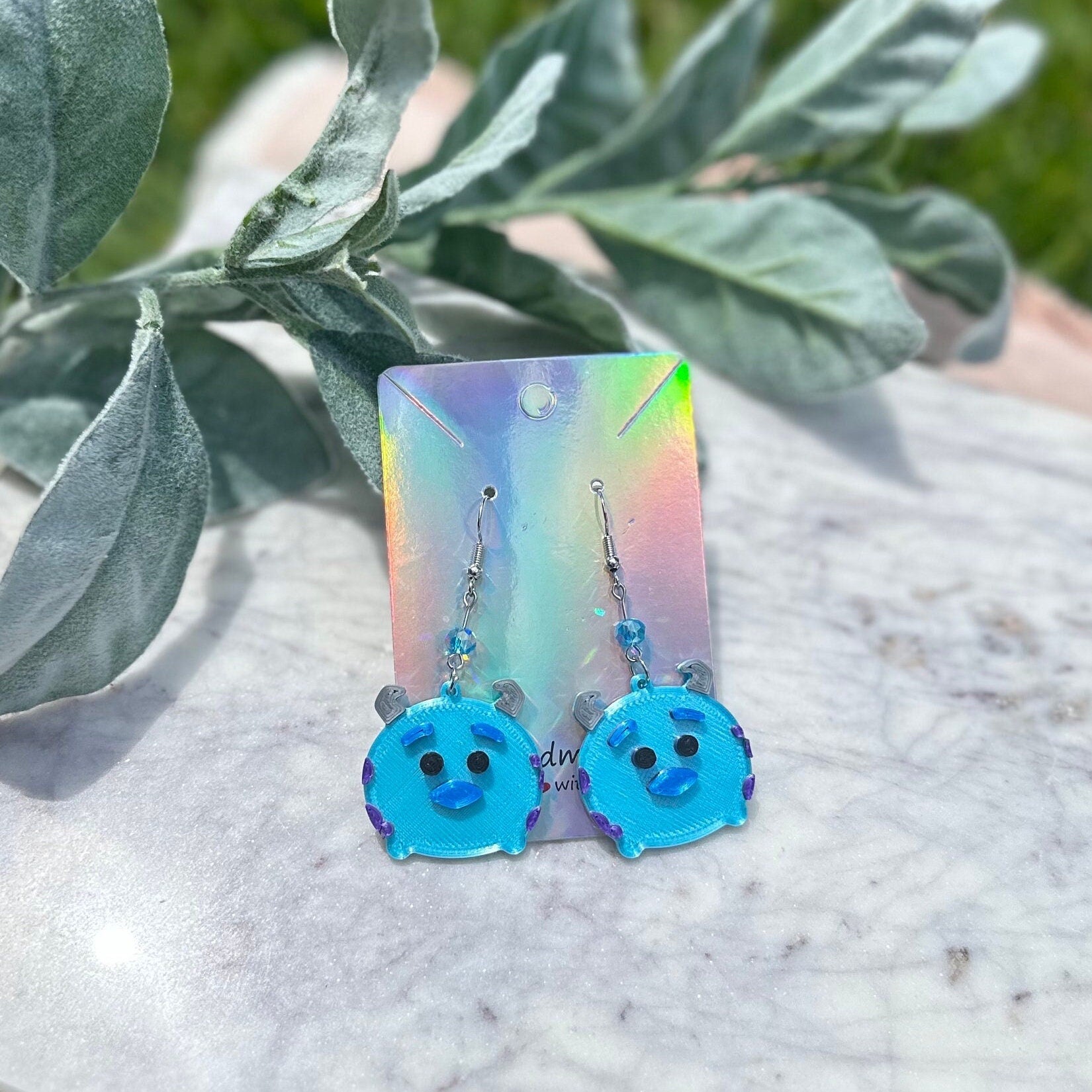 3D printed Monsters inc inspired earrings - Sulley earrings - Mike Wazowski earrings - Blue monster green monster - Scream Cannister