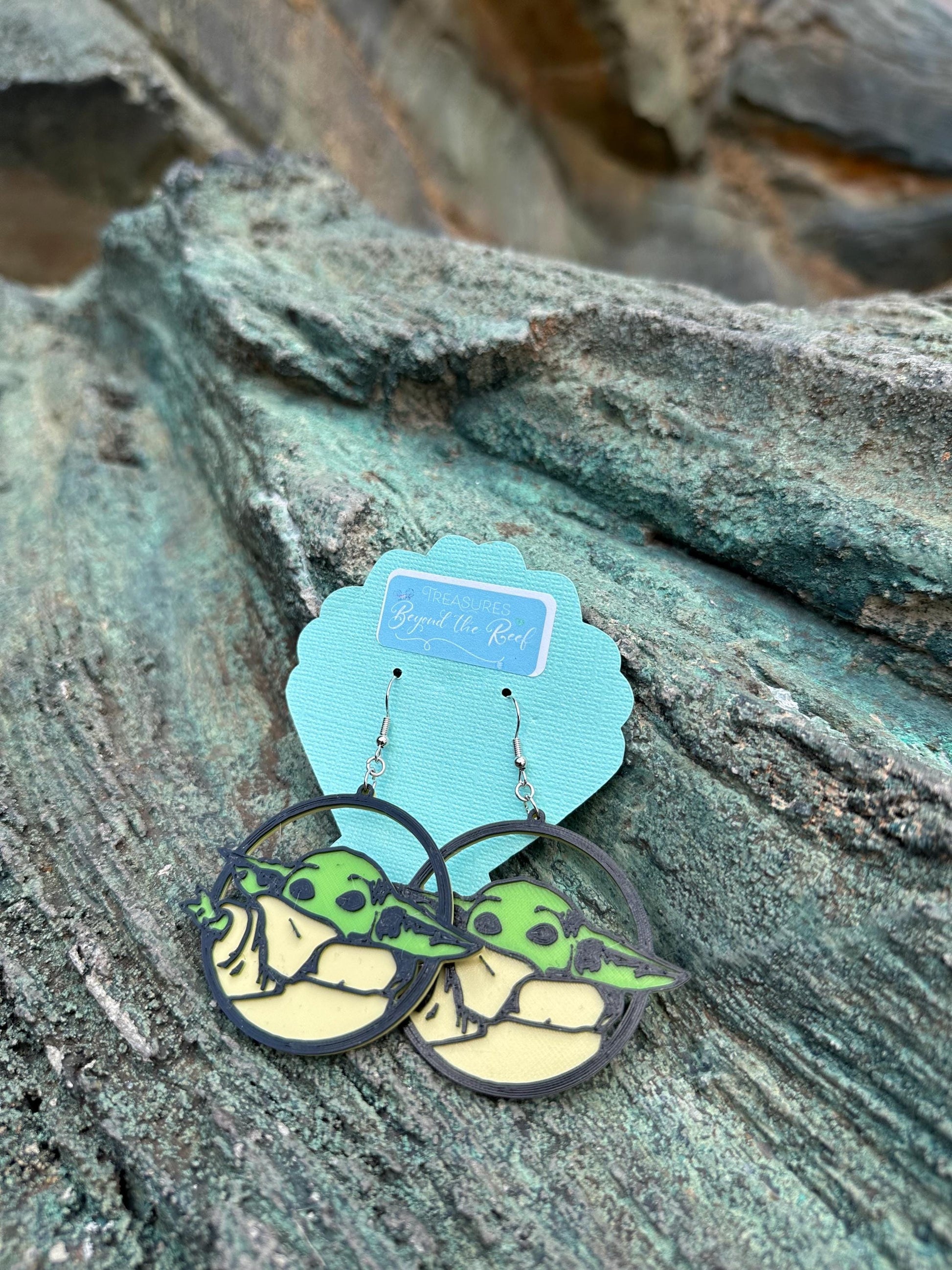 The Baby Inspired Yoda Earrings - Cute Child Space Baby Alien 3D printed Grogu inspired Yoda Inspired Earrings