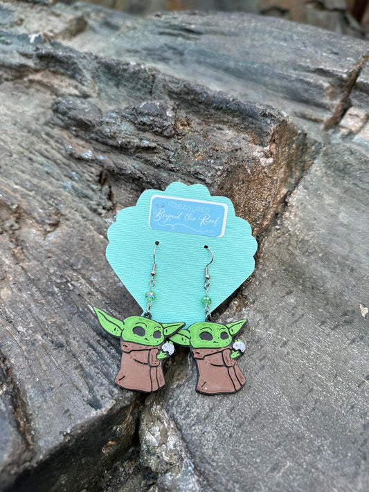 The Child Grogu inspired Earrings - Cute Child Space Baby 3D printed Grogu inspired Baby Yoda Inspired Earrings