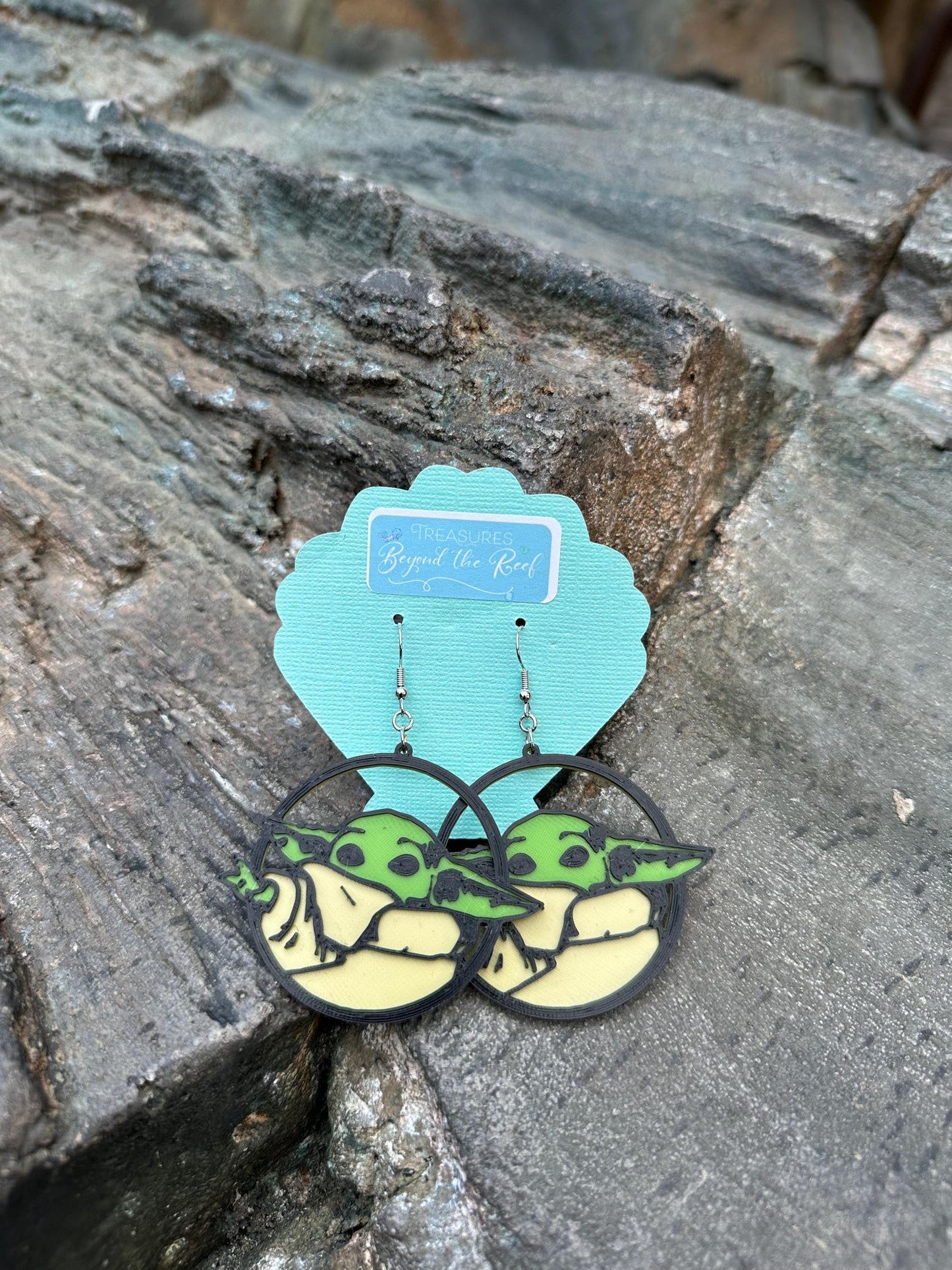 The Baby Inspired Yoda Earrings - Cute Child Space Baby Alien 3D printed Grogu inspired Yoda Inspired Earrings