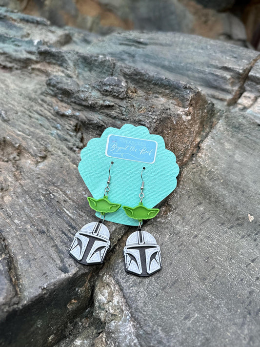 The Child Mando 3D printed earrings - Grogu Mandalorian Duo earring Starwars inspired earrings