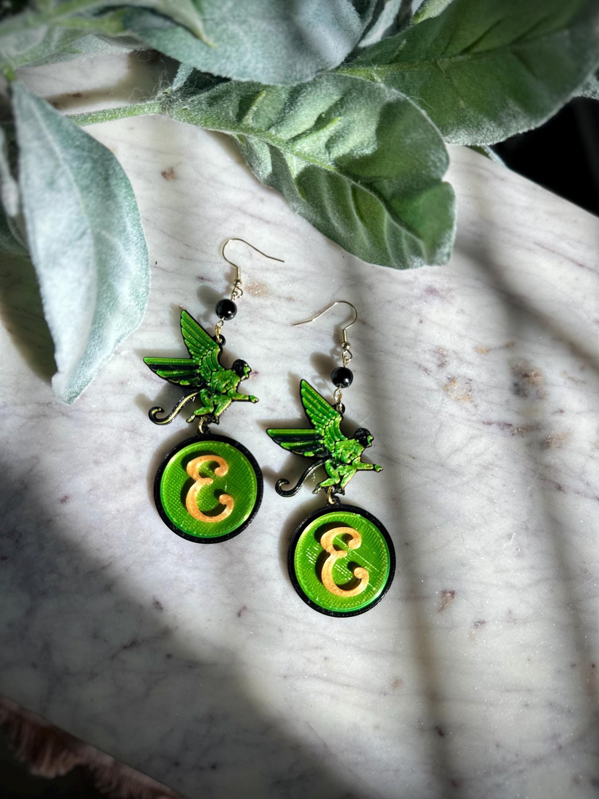 3D Wicked Inspired Earrings - Elphaba & Glinda Earrings - Wizard of Oz Wicked the Musical - Pink and green - monkey butterfly