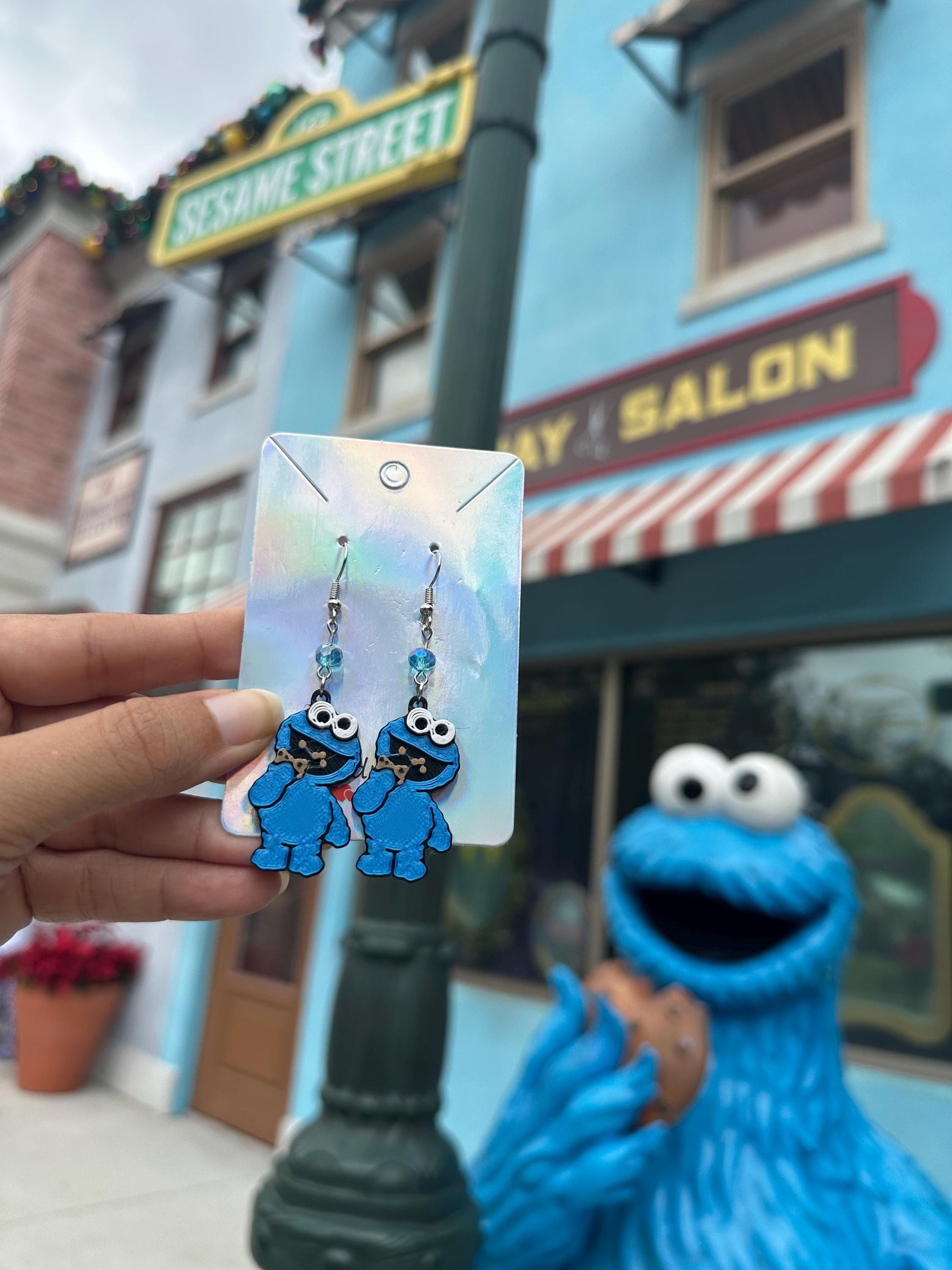 3D Printed Sesame Street Inspired earrings - Slimey - Orange Worm, Blue monster Red Monster, Oscar the grouch - Elmo - Cookie Monster