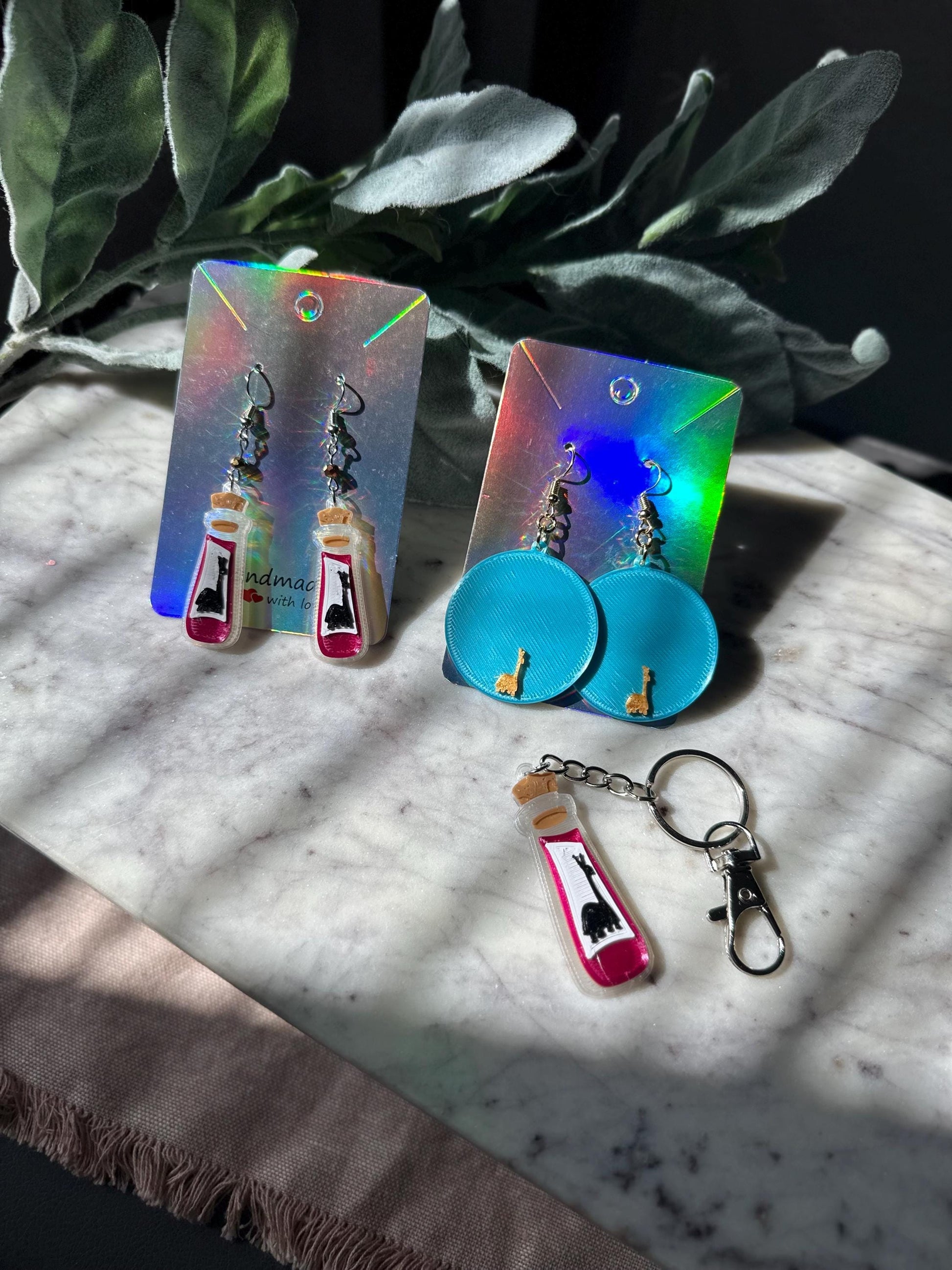 3D Emperor's New Groove Inspired Earrings - Kuzco Poison Earrings - Poison Bottle Keychain - Kuzco Earrings - Llama earrings