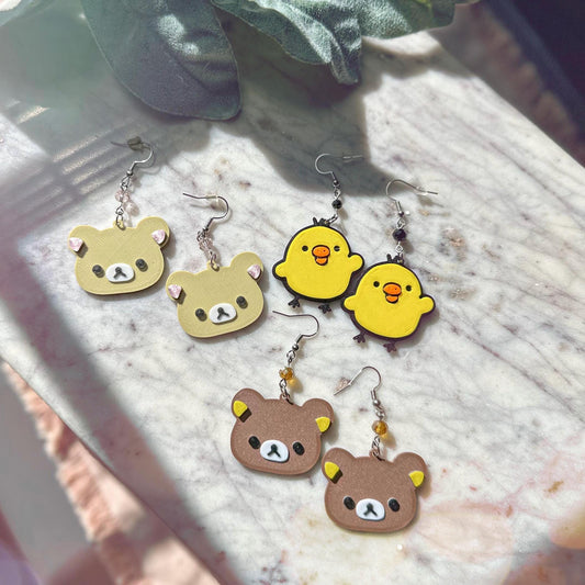 Rilakkuma Korilakuma 3D printed earrings - San-X Kawaii earrings Bear earrings