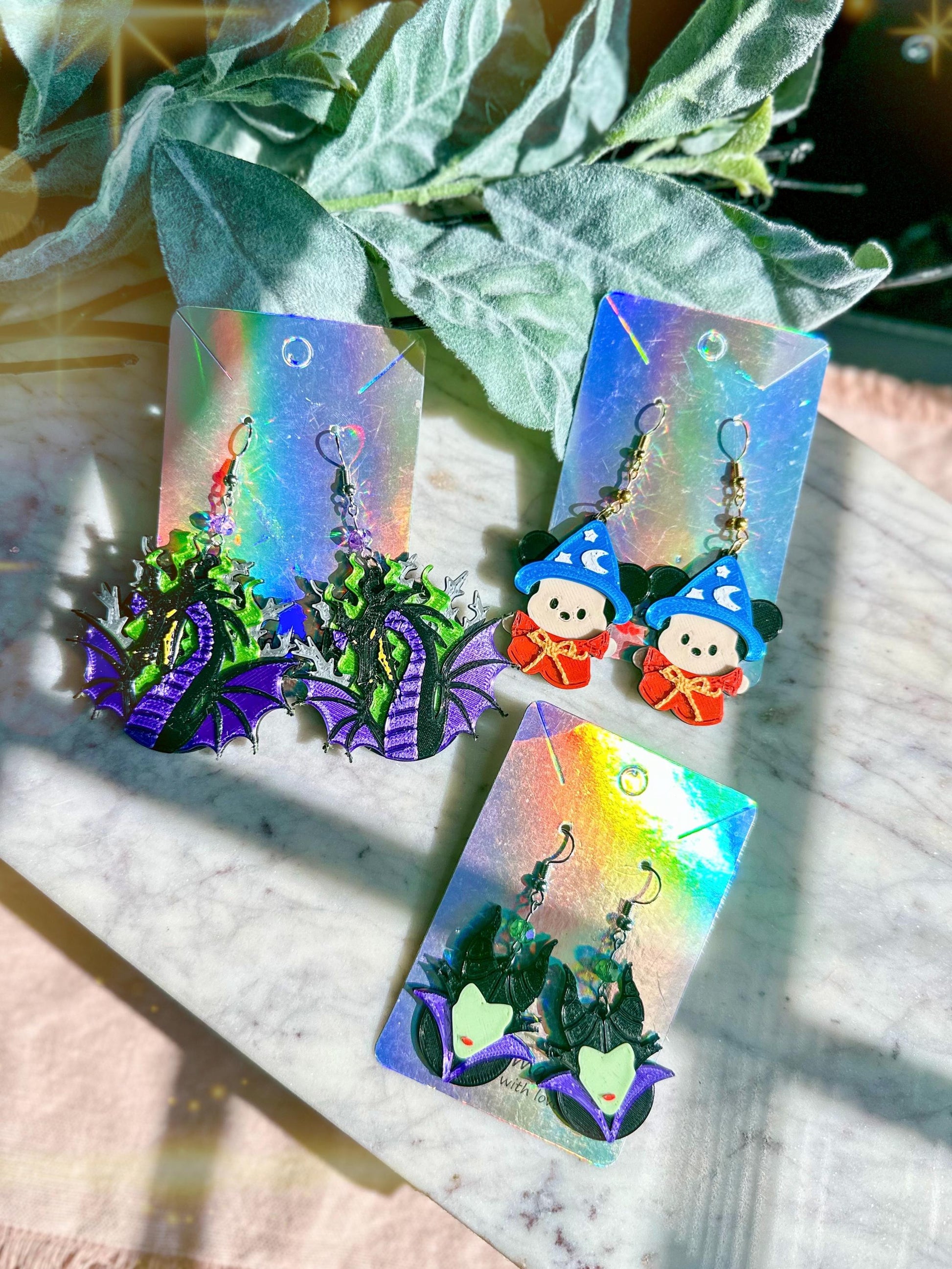 Fantasmic Inspired Earrings - 3D printed Maleficent earrings Maleficent Dragon earrings - Mistress of Evil Disney villains Sleeping Beauty
