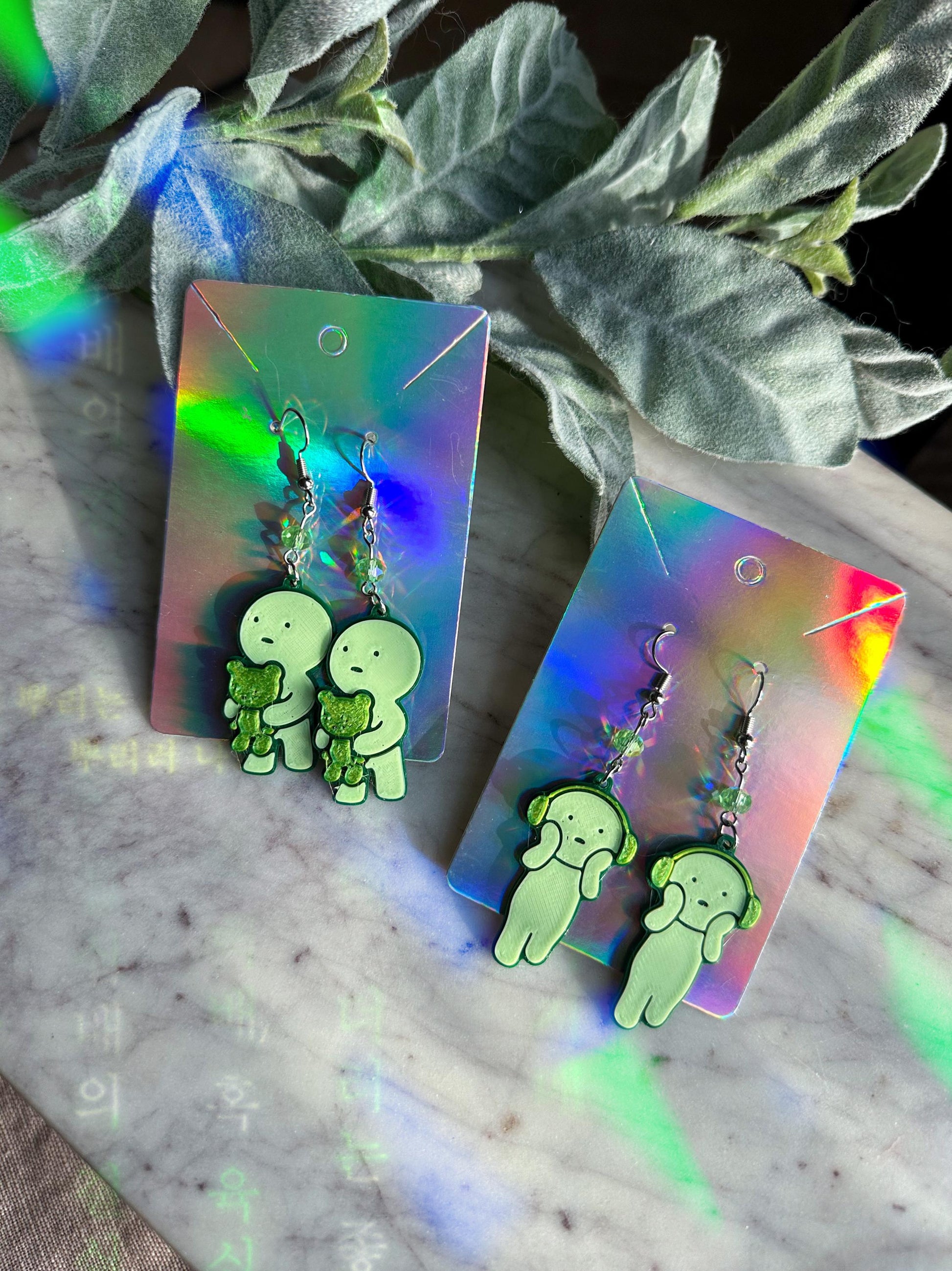 Little Green boy Earrings - Smiski earrings 3D printed cute glowing boy earrings - Cute kawaii earrings